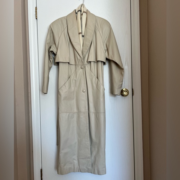 100% leather duster trenchcoat vintage 70s 80s size XS in moonshine - Picture 1 of 10